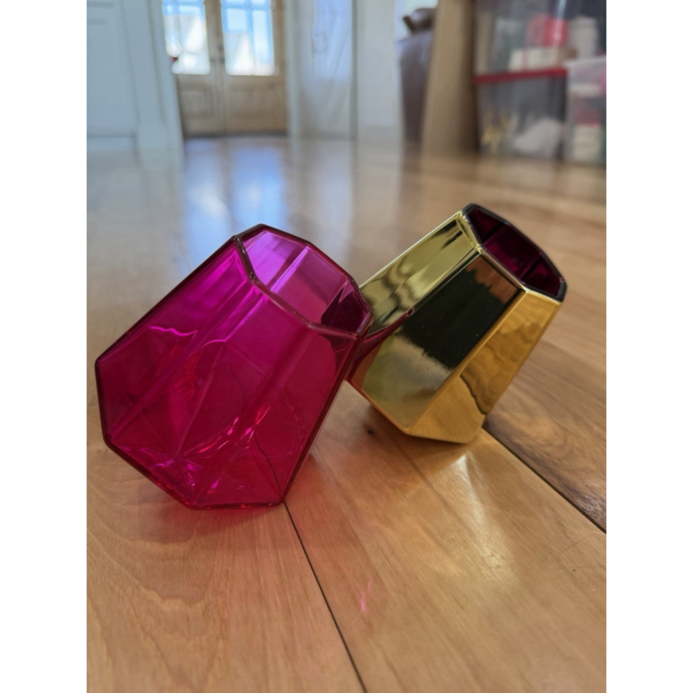 Barbie X Dragon Glass Tumblers Pink And Gold Diamond Shape Cocktail Glasses NWOT